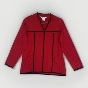 Exclusively Misook Red Sweater Black Trim Long Sleeve Shoulder Pad